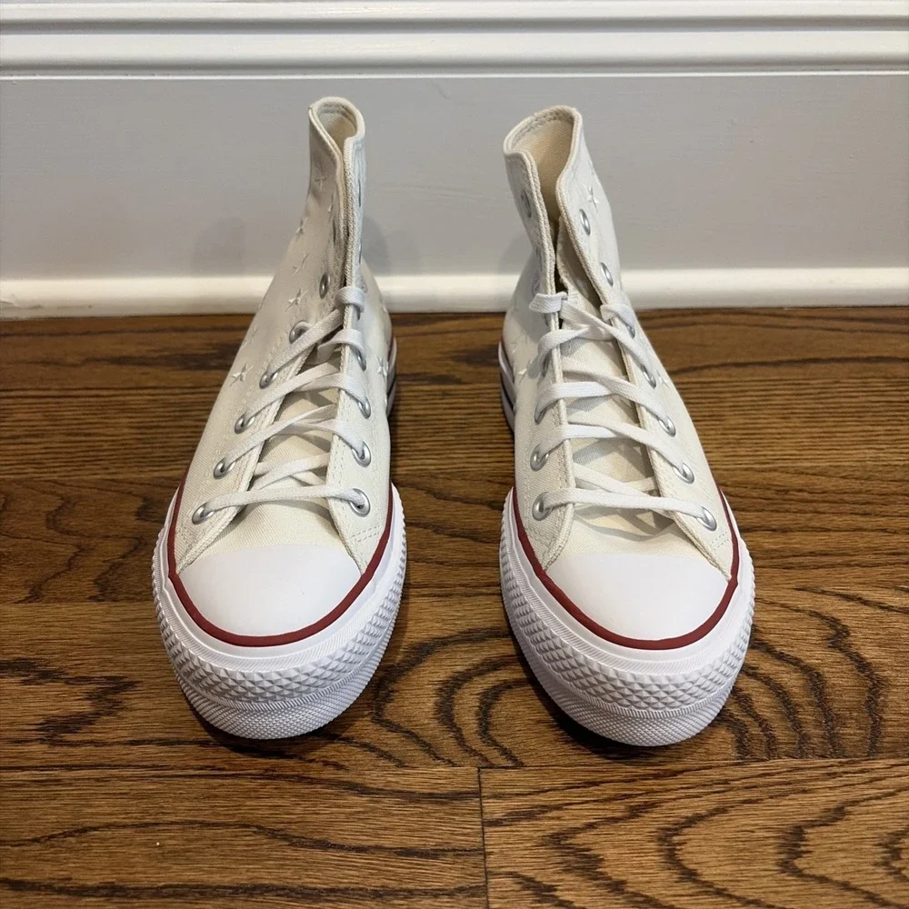 Converse Chuck Taylor All Star Vintage White Stars Lift Platform Shoes Women's 8